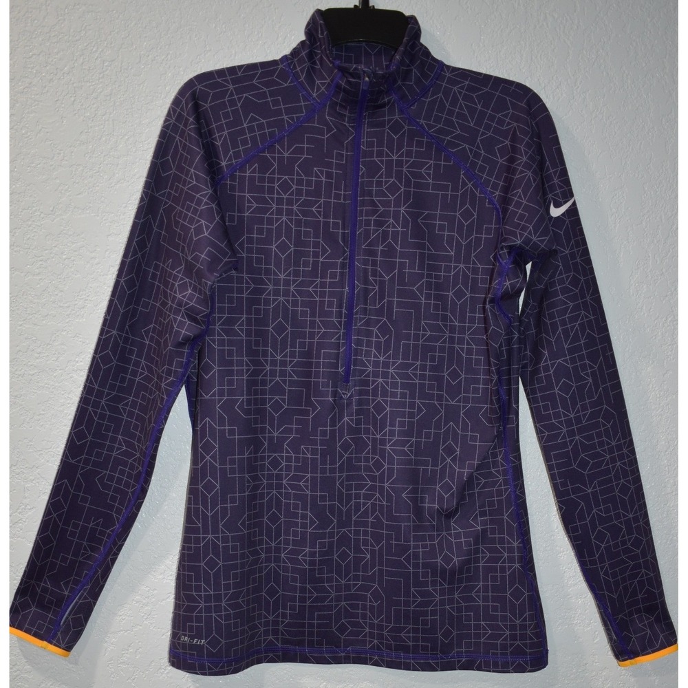 Nike Pro Dri-FIT Womens Purple Geometric Grid Half‎ Zip Running Top Large